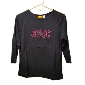 Vintage AC/DC Rockware Women’s Black Pink Studded ¾  Sleeve T-Shirt Size XL